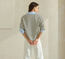 Load image into Gallery viewer, Tate Striped Top with Contrast Neck & Cuffs