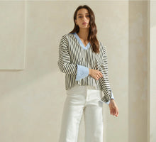 Load image into Gallery viewer, Tate Striped Top with Contrast Neck & Cuffs