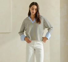 Load image into Gallery viewer, Tate Striped Top with Contrast Neck & Cuffs